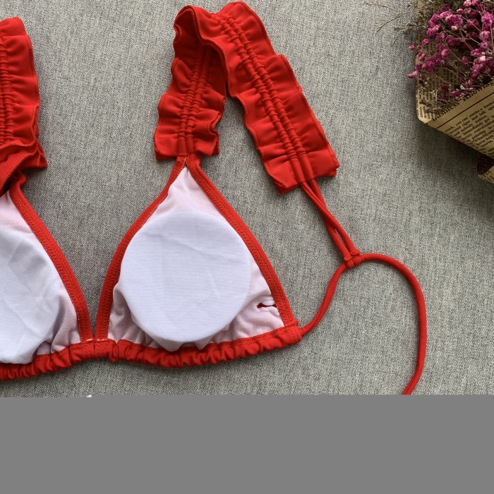 Red Two-Piece Ruffles Swimwear