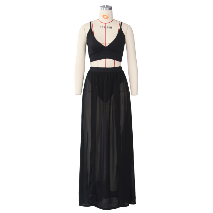 Sexy Straps Crop Top and Slit Maxi Skirt