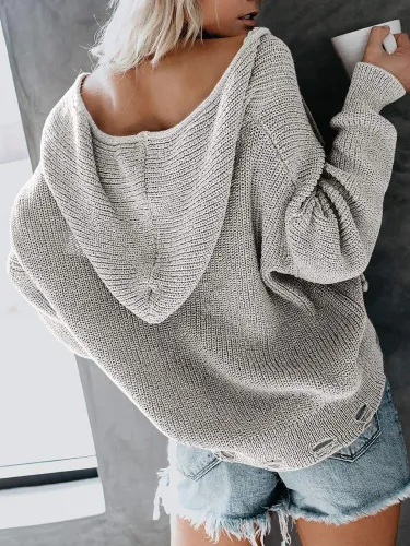 Zipper Up V-Neck Loose Sweater