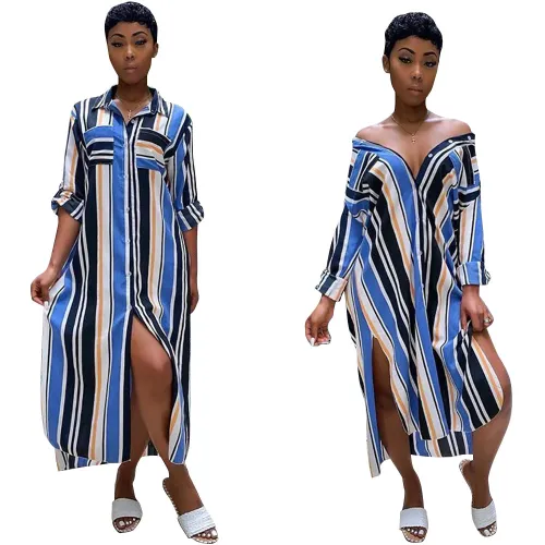 Colorful Stripes Long Slit Dress