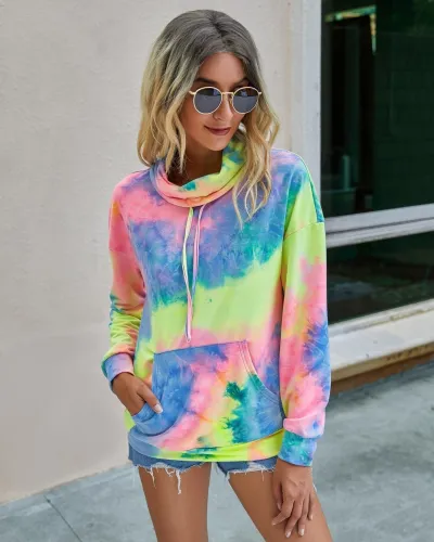 Autumn Tie Dye Turndown Collar Sweat Shirt