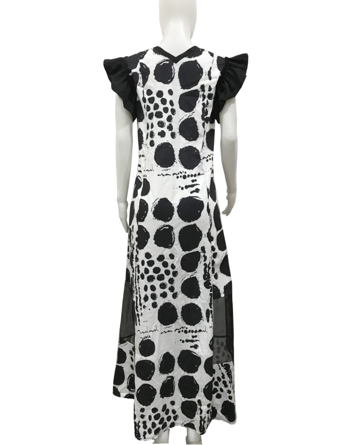 Summer White and Black Polka Long Maxi Dress