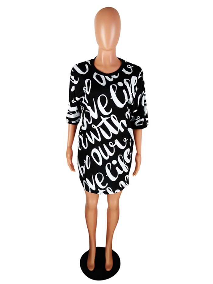 White and Black Print Summer Midi Dress