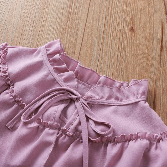 Solid Color Ruffles Vintage Blouse with Sleeves