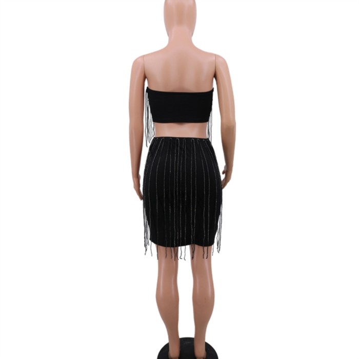 Sexy Strapless Two Piece Chains Party Dress