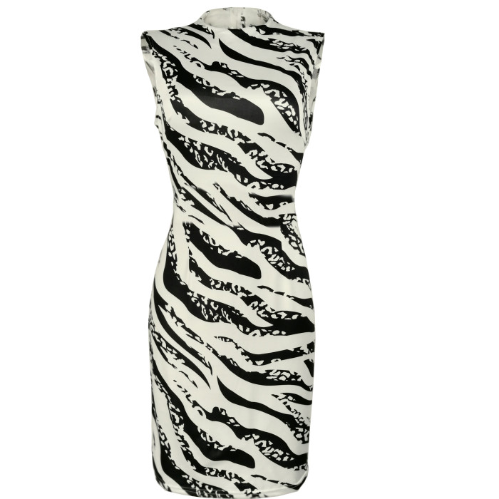 Zebra Print Sleeveless Midi Dress