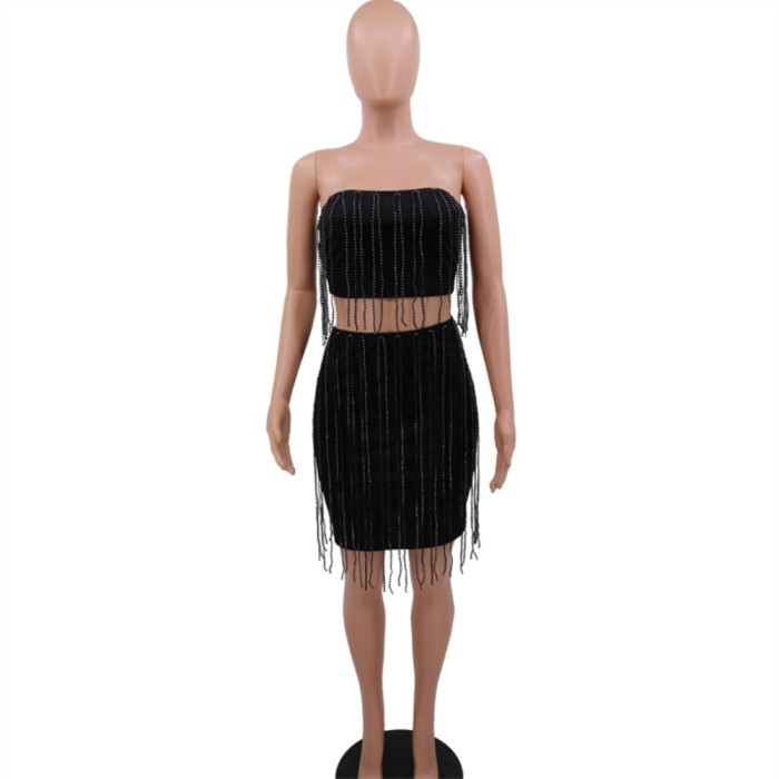 Sexy Strapless Two Piece Chains Party Dress