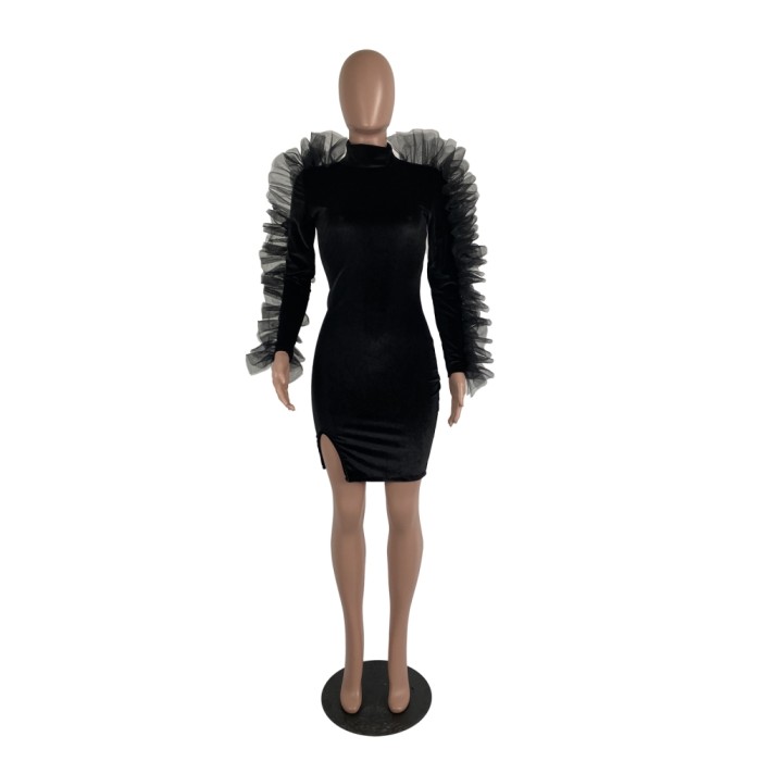 Black Sexy Slit Unique Bodycon Dress