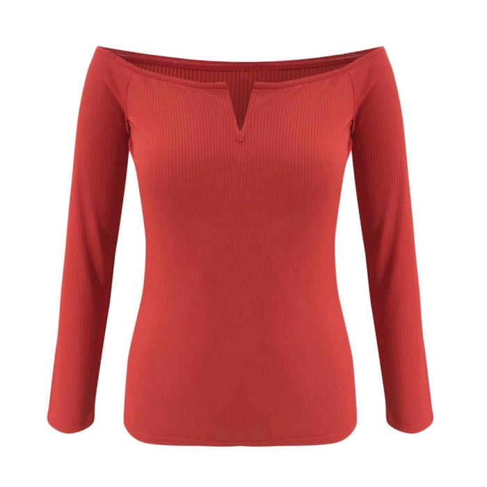 Fall Off Shoulder Tight Shirt with Sleeves