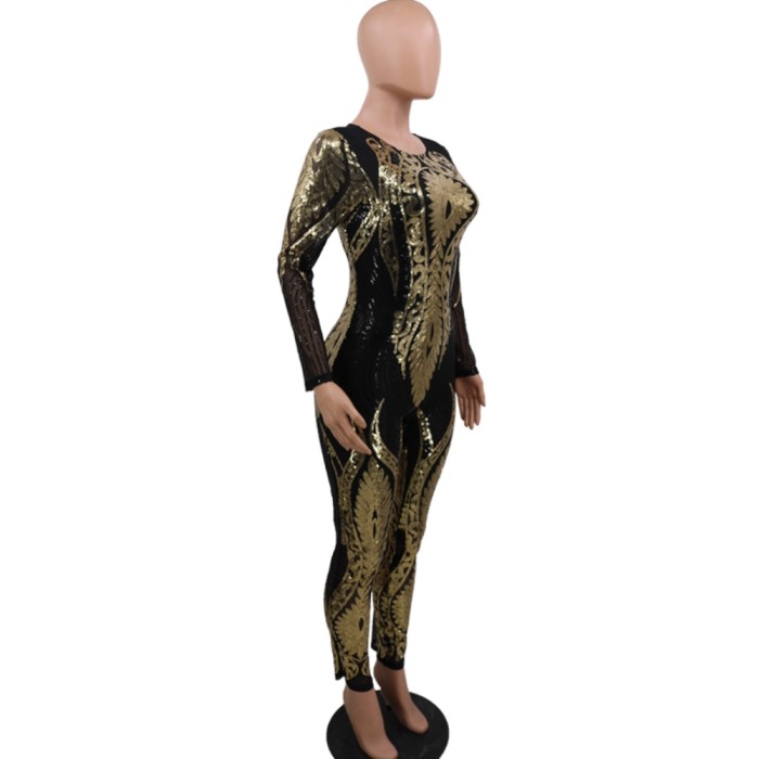 Sequins Long Sleeve Bodycon Jumpsuit