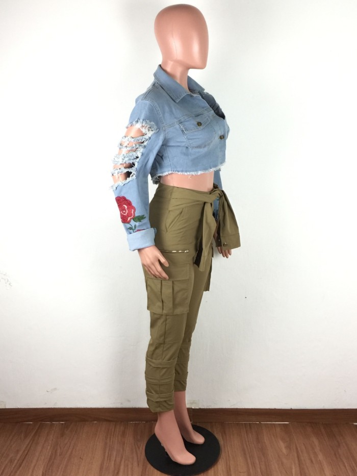 Army Green High Waist Casual Trousers