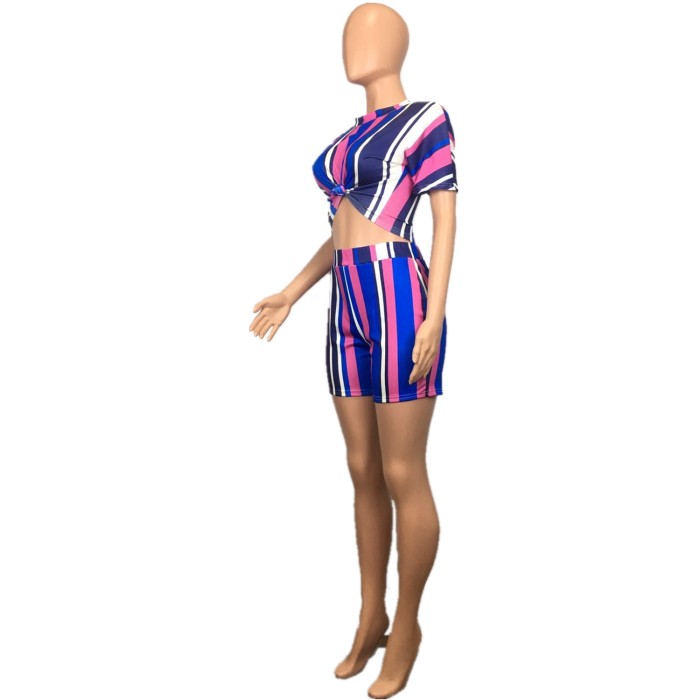 Striped Print Colorful Shirt and Shorts