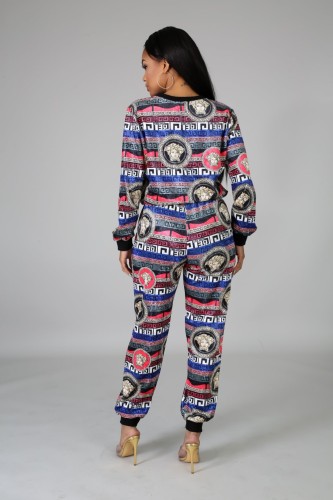 Print Colorful African Long Sleeve Top and Pants Set