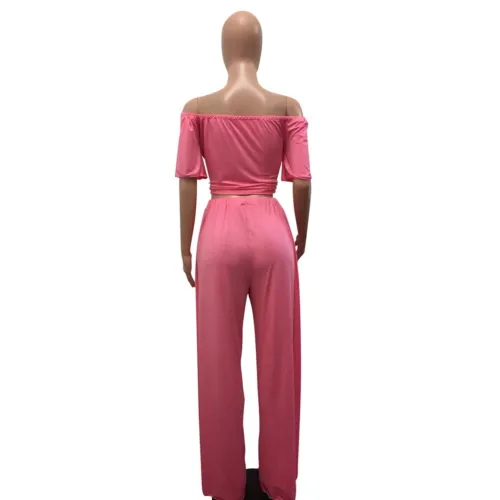 Summer Off Shoulder Plain Shirt and Loose Pants