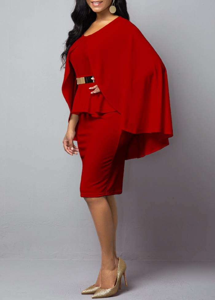 Occassional Knee-Length Peplum Cape Dress