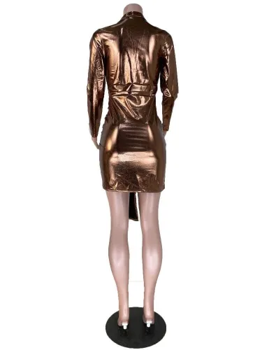 Sexy Metallic Irregular Party Dress with Sleeves