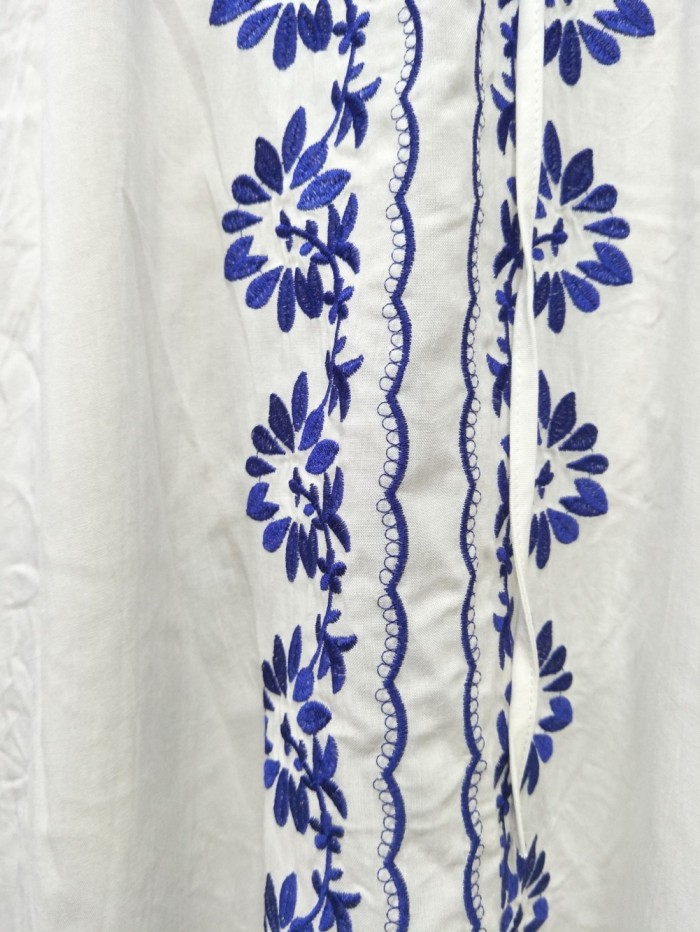 Summer White and Blue Flower Long Dress