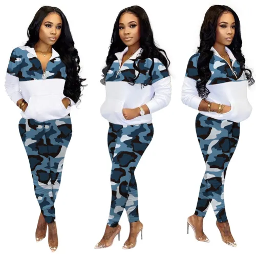 Print Camou Long Sleeve Sweat Suit