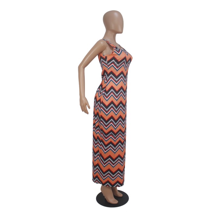 Summer Colorful Wavy Sleeveless Long Dress