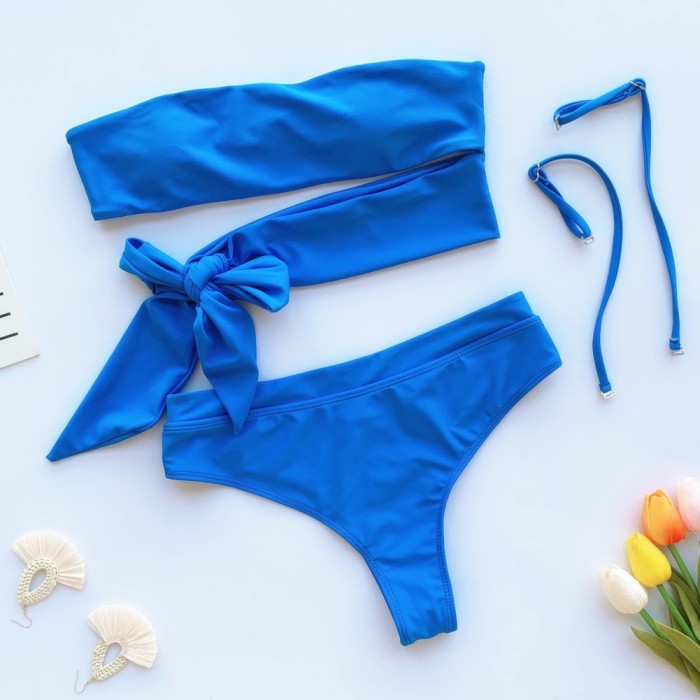 Sexy Two Piece Strapless Solid Swimwear