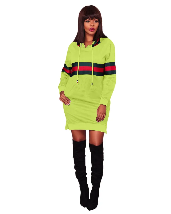 Striped Print Long Sleeve Hoody Dress