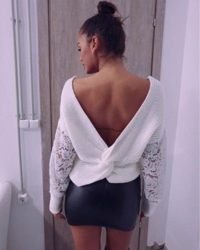White Multi-Way Sweaters with Lace Sleeves