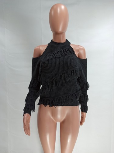 Cut Out Shoulders Plush Sweater Top