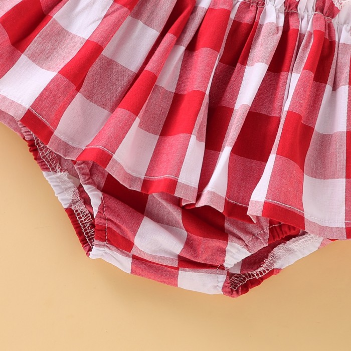 Baby Girl Summer White Crochet Top and Plaid Skirt