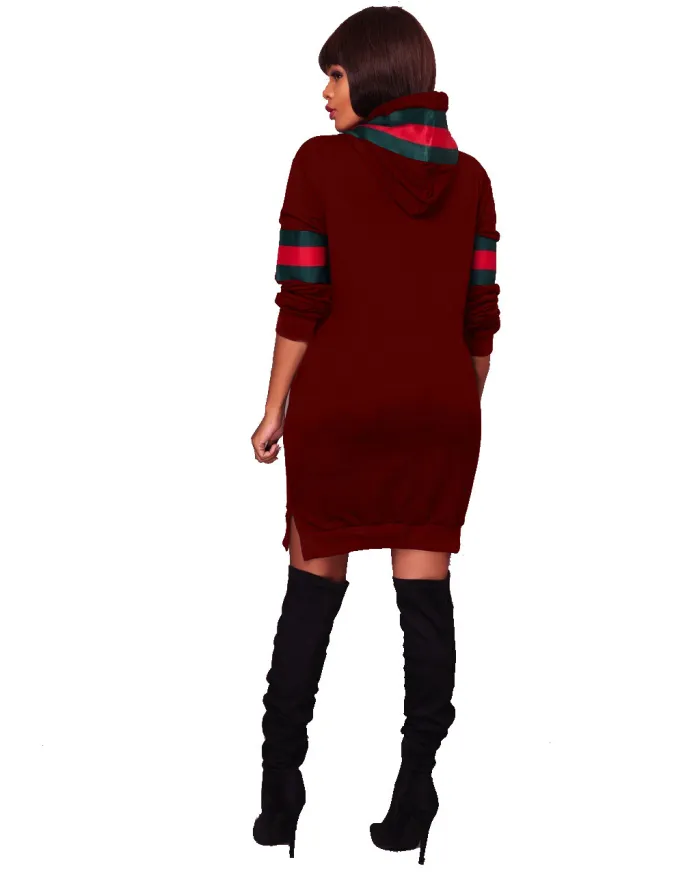 Striped Print Long Sleeve Hoody Dress