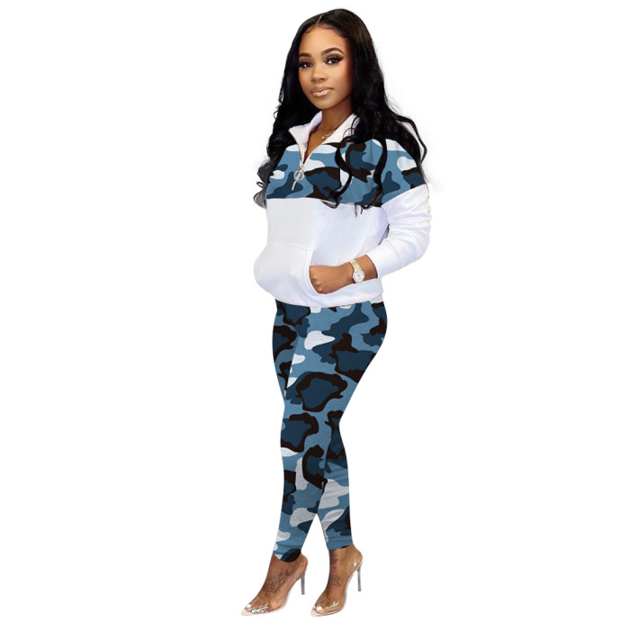 Print Camou Long Sleeve Sweat Suit