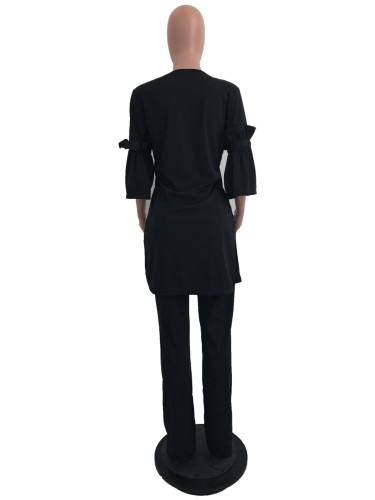 Sheer Slit Long Shirt and Pants Set