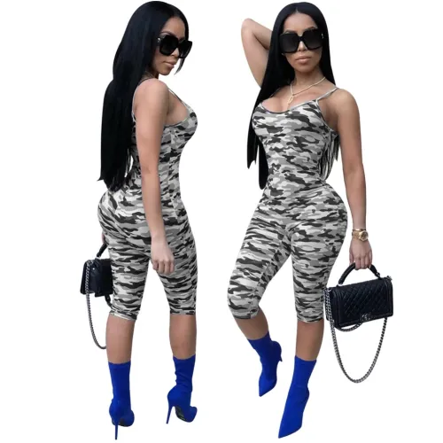 Camou Print Straps Bodycon Rompers
