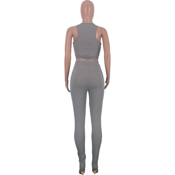 Solid Color Three Piece Knitted Pants Set