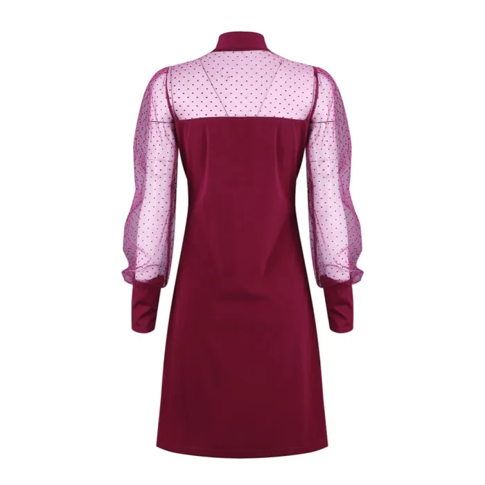 Red Polka Print Long Sleeve A-Line Dress