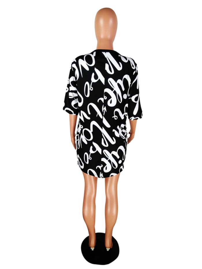 White and Black Print Summer Midi Dress