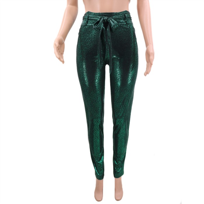 Sequins Green High Waist Party Pants