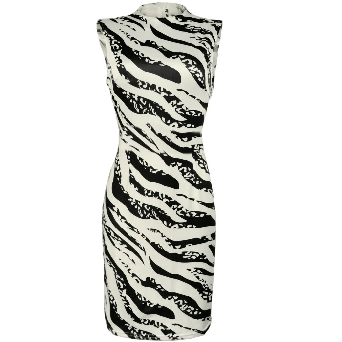 Zebra Print Sleeveless Midi Dress