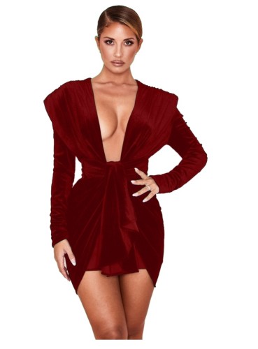 Deep-V Sexy Irregular Party Dress with Full Sleeves