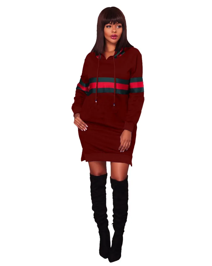 Striped Print Long Sleeve Hoody Dress