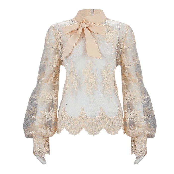 Romantic Floral Mesh Shirt with Pop Sleeves