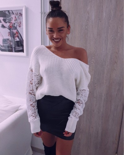 White Multi-Way Sweaters with Lace Sleeves