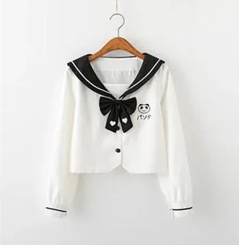 Sweet Panda Embroidery Navy Collar JK Uniform Two Piece Set SS0541