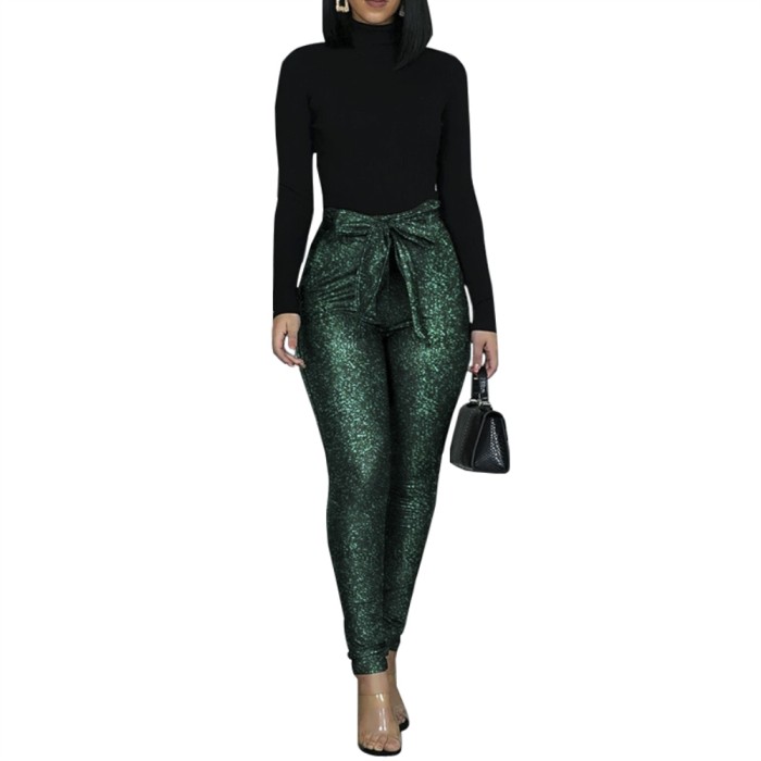 Sequins Green High Waist Party Pants