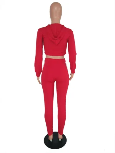 Contrast Long Sleeve Short Hoody Top and Pants
