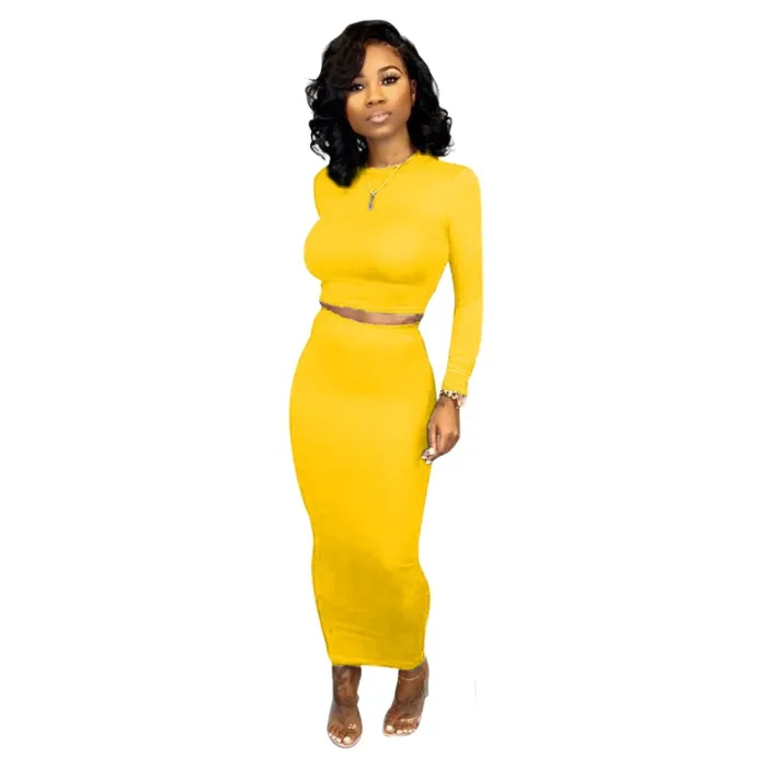 Solid Color Sexy Curvy Crop Top and Pencil Skirt