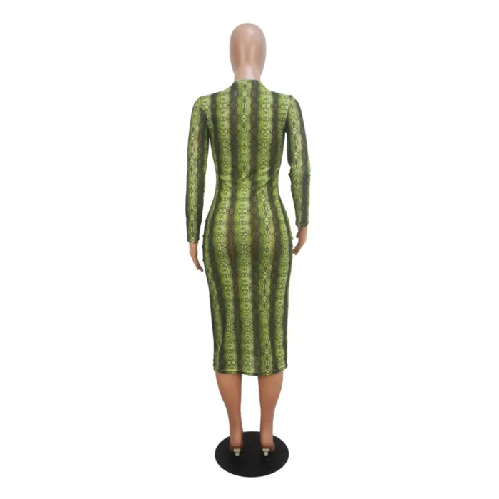 Sexy See Through Print Midi Dress with Sleeves
