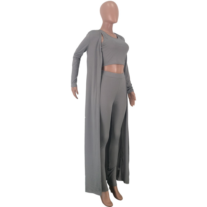 Solid Color Three Piece Knitted Pants Set