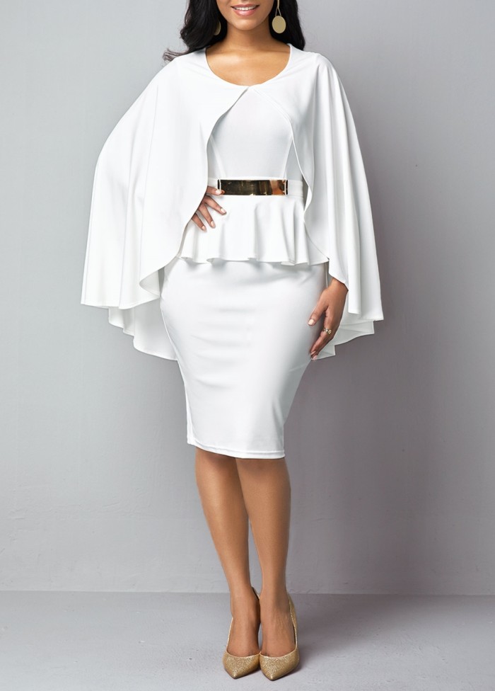 Occassional Knee-Length Peplum Cape Dress