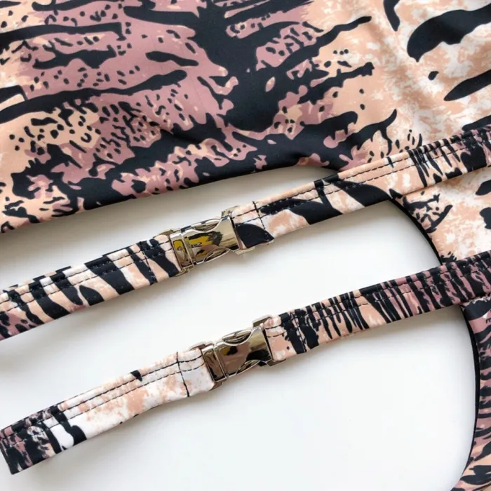 Print One Shoulder Cut Out Sexy Swimwear