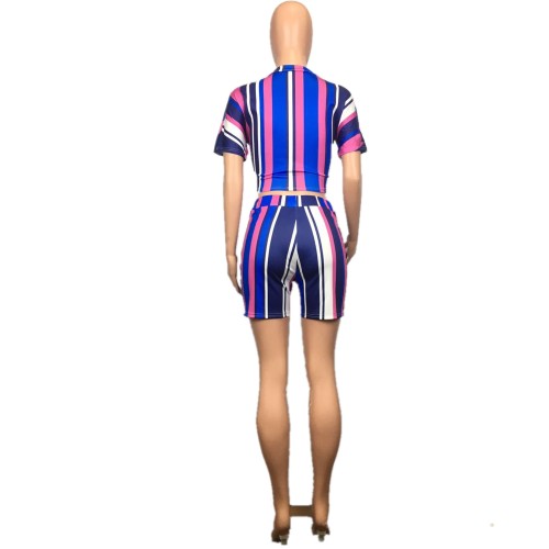 Striped Print Colorful Shirt and Shorts